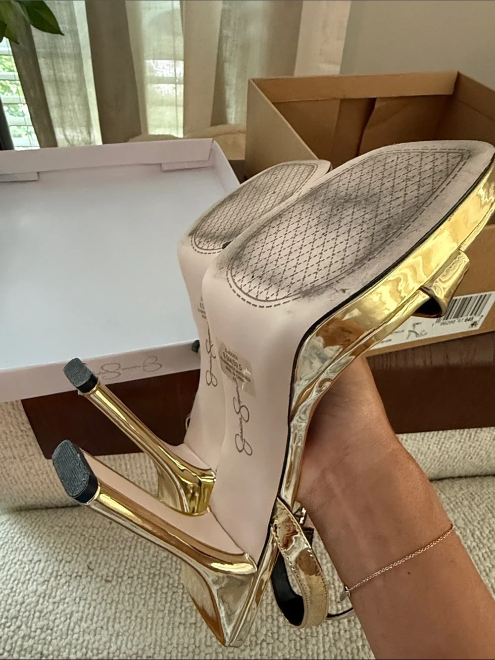 Jessica Simpson Adonia Gold Mirror Metallic High Heel Strappy Sandals